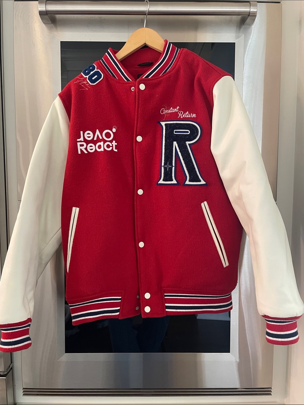Zara Red and White Varsity-Style Bomber Jacket